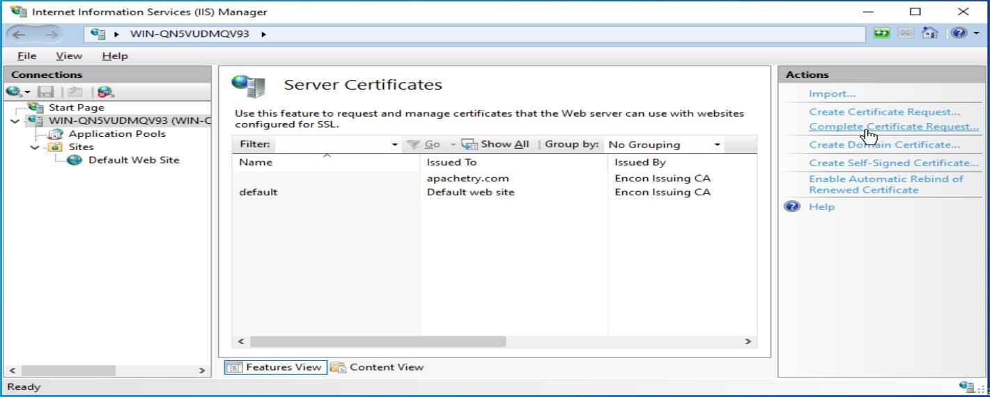 Give Certificate path on IIS Server