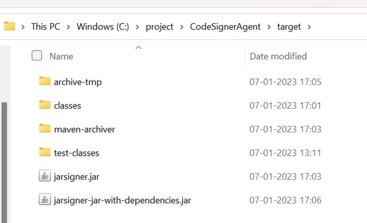 target folder of the JarSigner.jar project