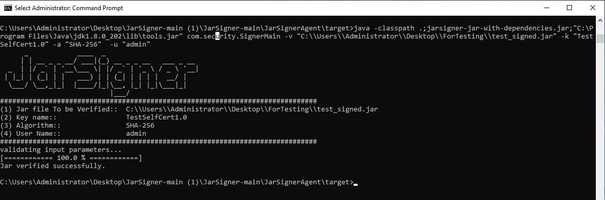 verify a jar file using JarSigner